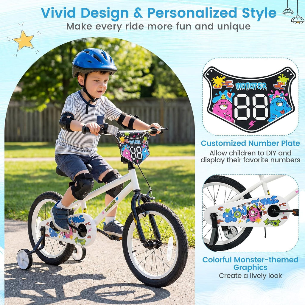 Kids Bike, 12 14 16 18 Inch Children Bicycle with DIY Design, Training Wheels, Dual Brakes and Adjustable Seat, Girls