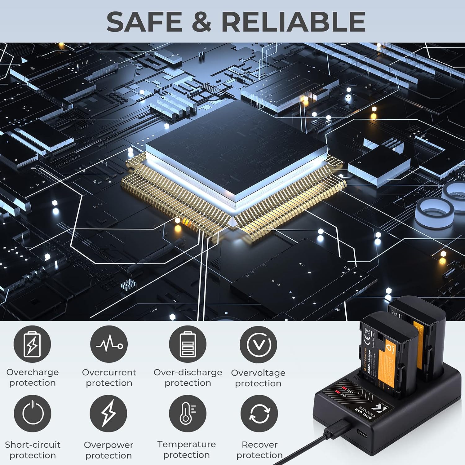 LP-E6/LP-E6N/LP-E6NH Battery Charger, Dual Slot Type-C/Micro USB Charger for Canon EOS R5 R6 RP R7, 5D 6D Mark IV, 5D