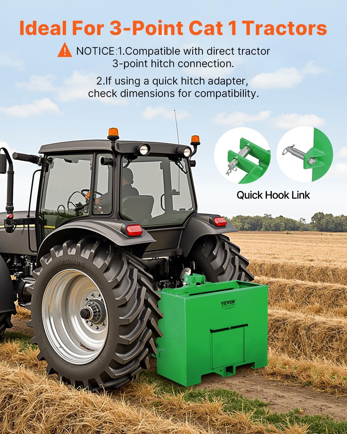 Ballast Box, 3-Point Category 1 Tractor Ballast of 800lbs Capacity, for 2 Inch Hitch Receiver, Heavy-Duty Steel 4.3