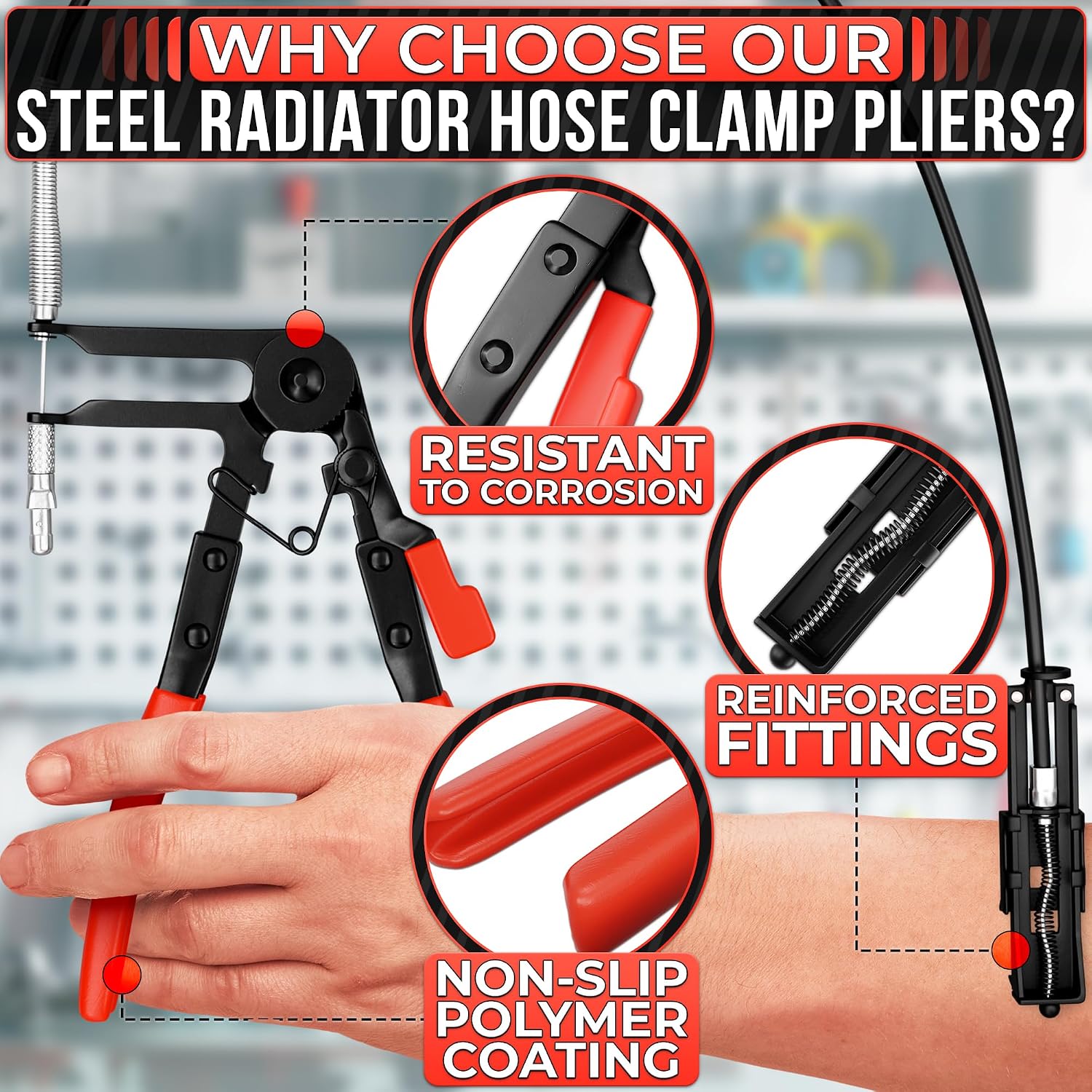 Flexible Hose Clamp Pliers, Fits 0.39"-1.97" Clamps, Carbon Steel Body | Radiator Hose Clamp Tool with Ratchet