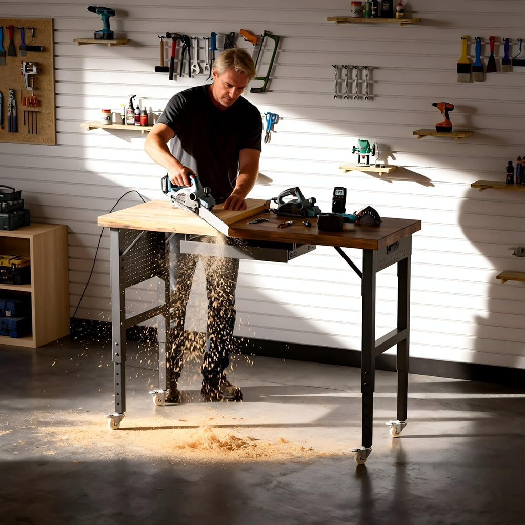 Heavy Duty Workbench Legs, 1500 LBS Load Metal Standing Desk Legs Height Adjustable 27.5“ to 40.5”, Features Lockable