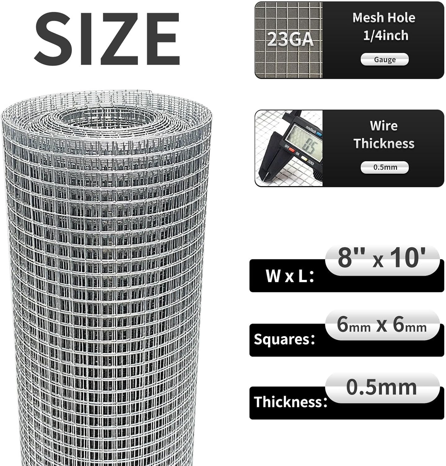 Hardware Cloth 8'' x 10' 1/4 in Galvanized Wire Mesh Roll (23 GA) Chicken Wire Fence Roll for Chicken Pen/coop