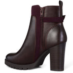 Women's Ankle Boots Side Zip Chunky Stacked Heel Booties with Wide