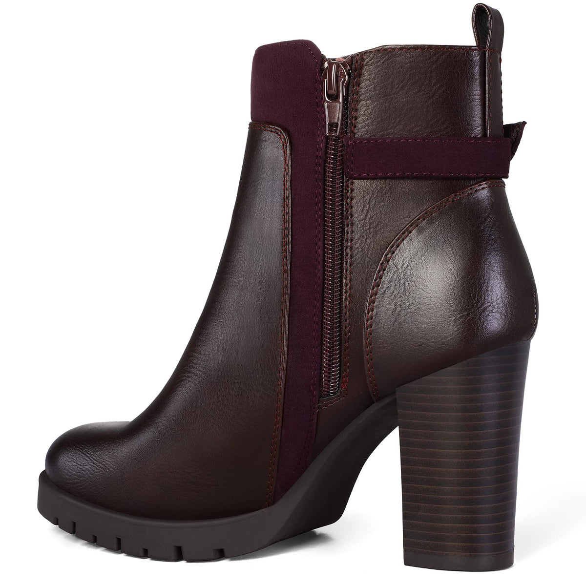 Women's Ankle Boots Side Zip Chunky Stacked Heel Booties with Wide