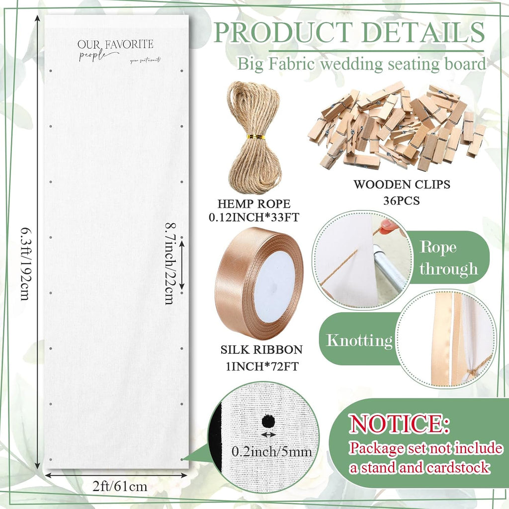 Wedding Seating Chart 76"x24" Linen Fabric Reception Sign