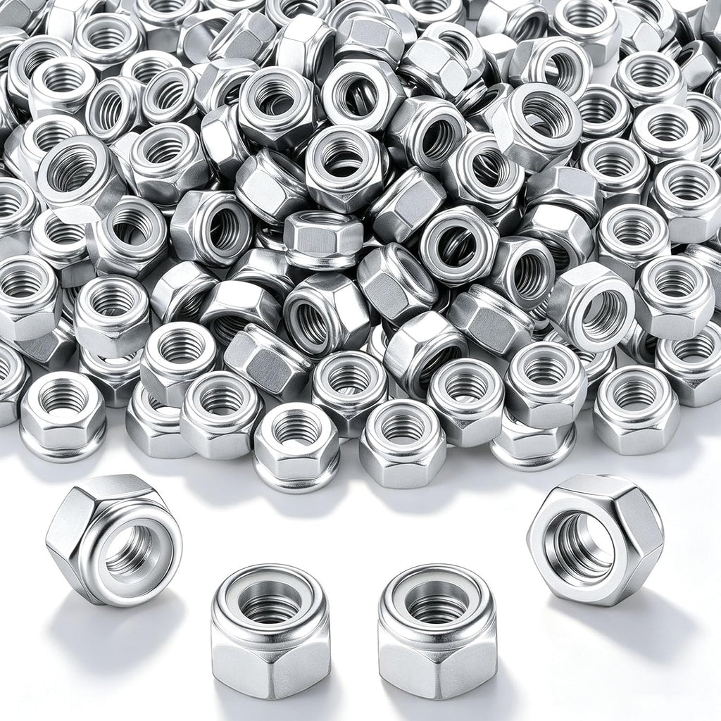 200 Pcs 5/16"-18 Nylon Insert Hex Lock Nuts, Carbon Steel Bulk
