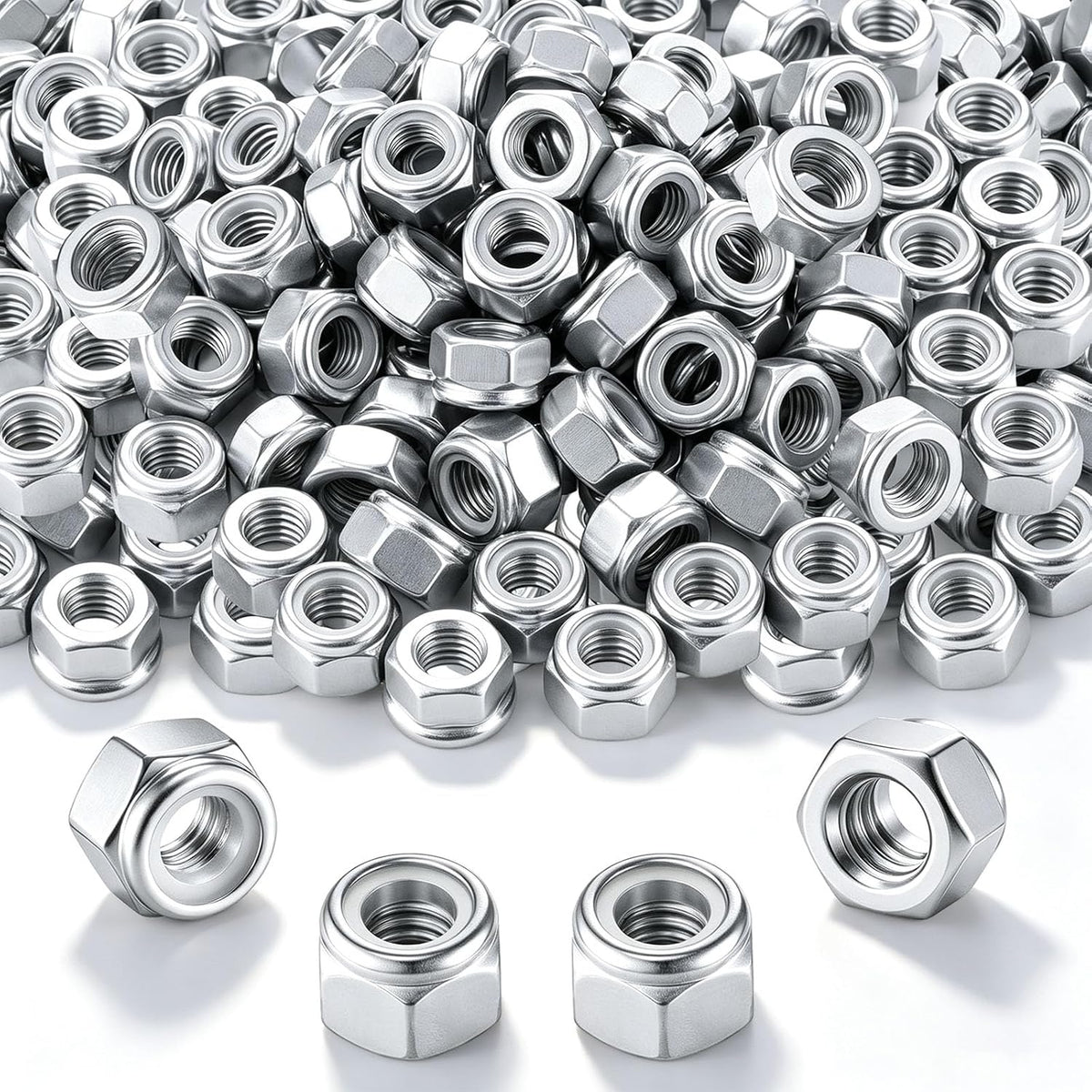 200 Pcs 5/16"-18 Nylon Insert Hex Lock Nuts, Carbon Steel Bulk