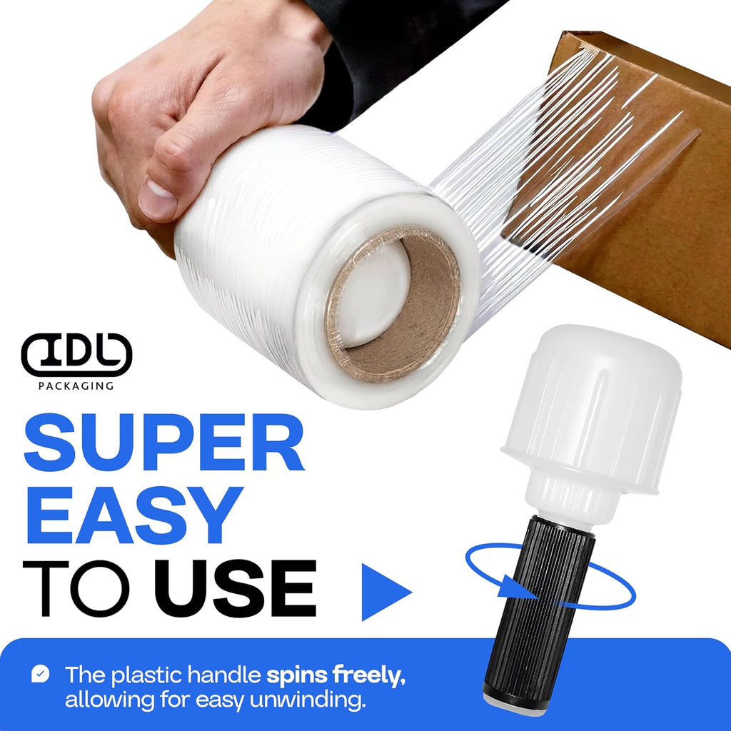 3"x 1000' Stretch Wrap Mini Roll of 80 Gauge (2 Rolls) with Plastic Handle - Extra Sticky Clear Plastic Wrap Film