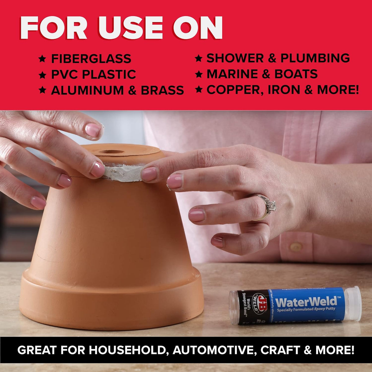 J-B Weld 8277 WaterWeld Epoxy Putty Stick - 2 oz. (Pack of 2)