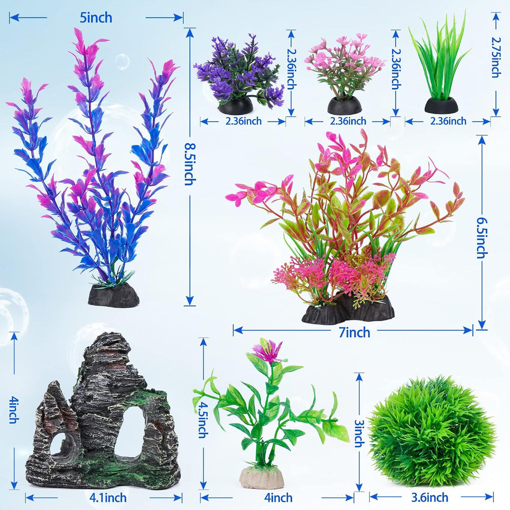 Aquarium Artificial Plants & Rock Cave Betta Fish Tank Decor Set