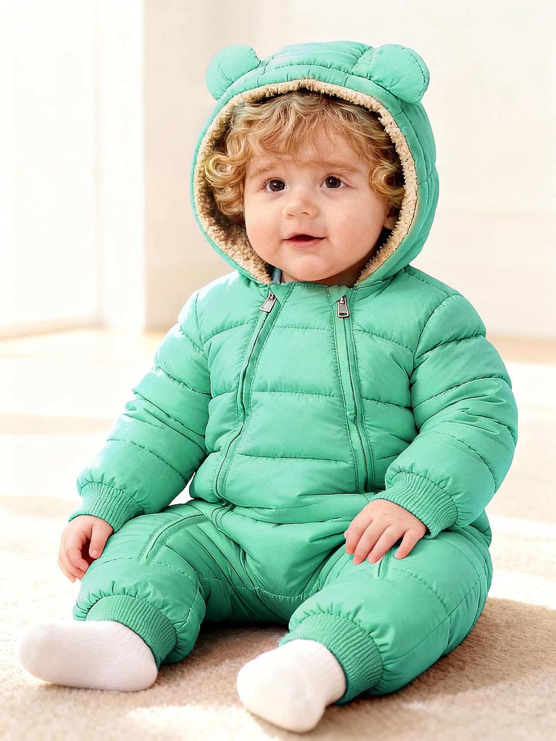 Baby Snowsuit Toddler Girl Clothes Cute Hooded Double Zipper Boys Winter Coat Unisex Romper for Infant