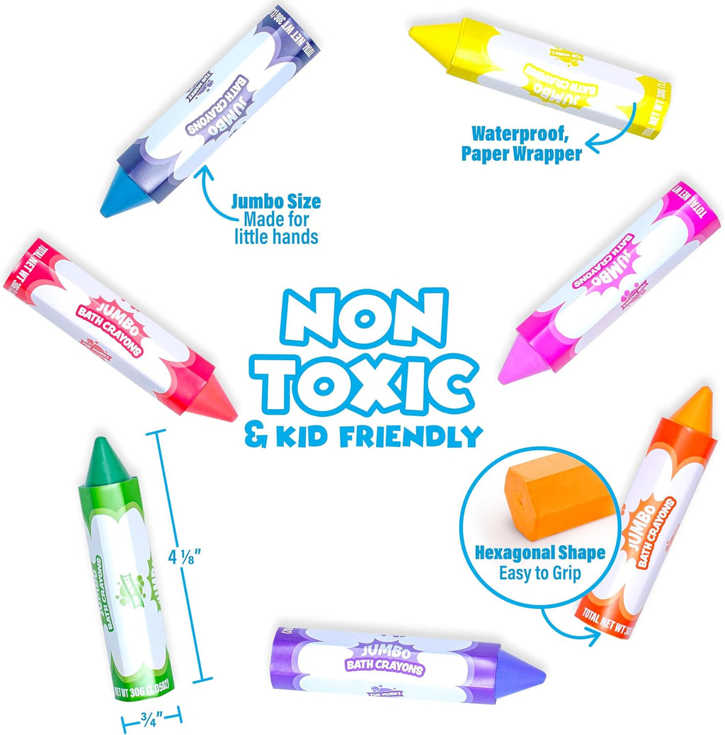 Smooth Jumbo Bath Crayons Bath Toy | Nontoxic, Washable Bath Crayons for Toddlers & Kids | Unique Formula Draws