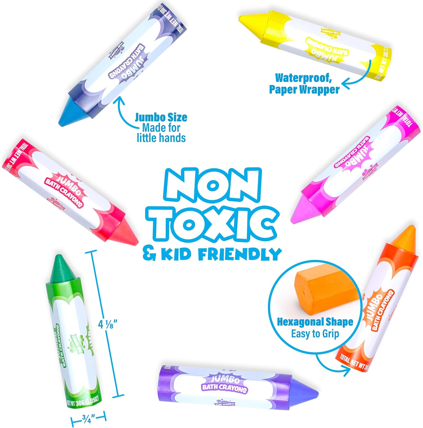 Smooth Jumbo Bath Crayons Bath Toy | Nontoxic, Washable Bath Crayons for Toddlers & Kids | Unique Formula Draws