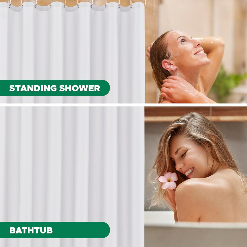 Hotel Quality Fabric Shower Curtain Liners 72" X 72", White Water Resistant Bathroom Curtains Rust Resistant Grommets