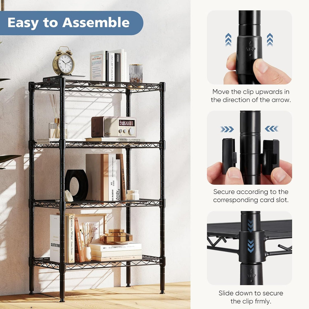 4-Tier Metal Wire Storage Shelves, Adjustable Standing Storage Rack Shelf, Heavy Duty Steel Shelving Unit Organizers