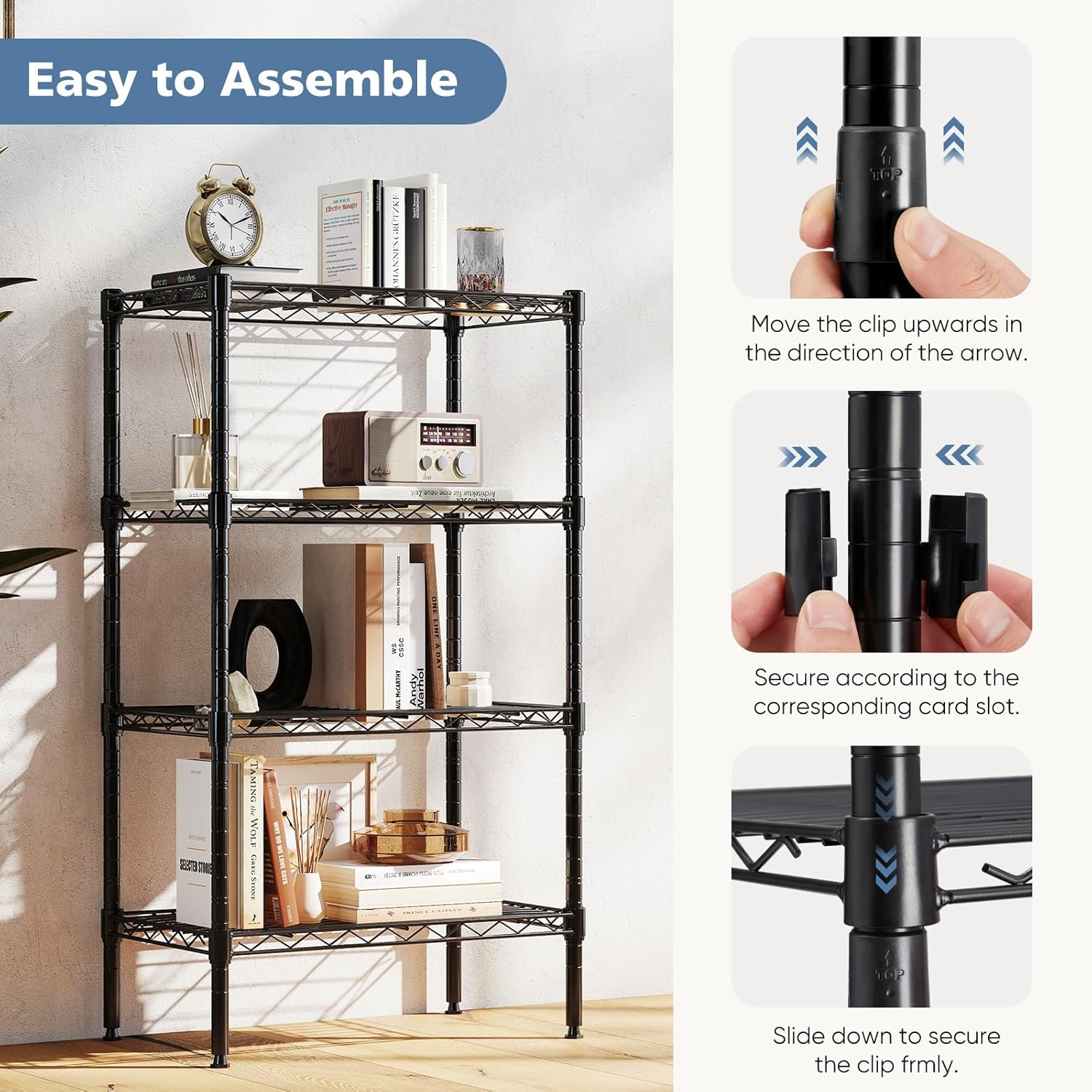 4-Tier Metal Wire Storage Shelves, Adjustable Standing Storage Rack Shelf, Heavy Duty Steel Shelving Unit Organizers