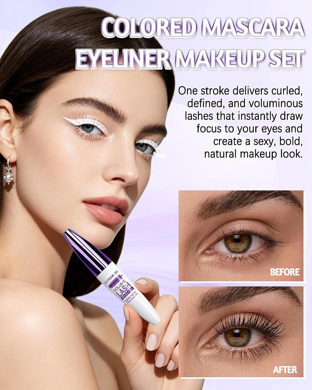 Black Waterproof Mascara Eyeliner, 5D Colored Tubing Mascara Eye Liner Set