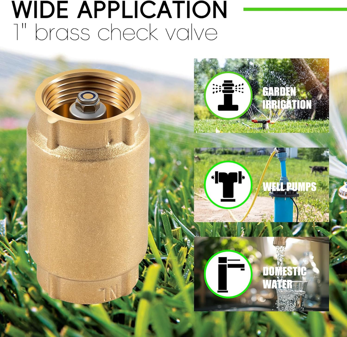 1" No-Lead Brass Check Valve For Well Pump with Backflow Preventer, 1" FNPT