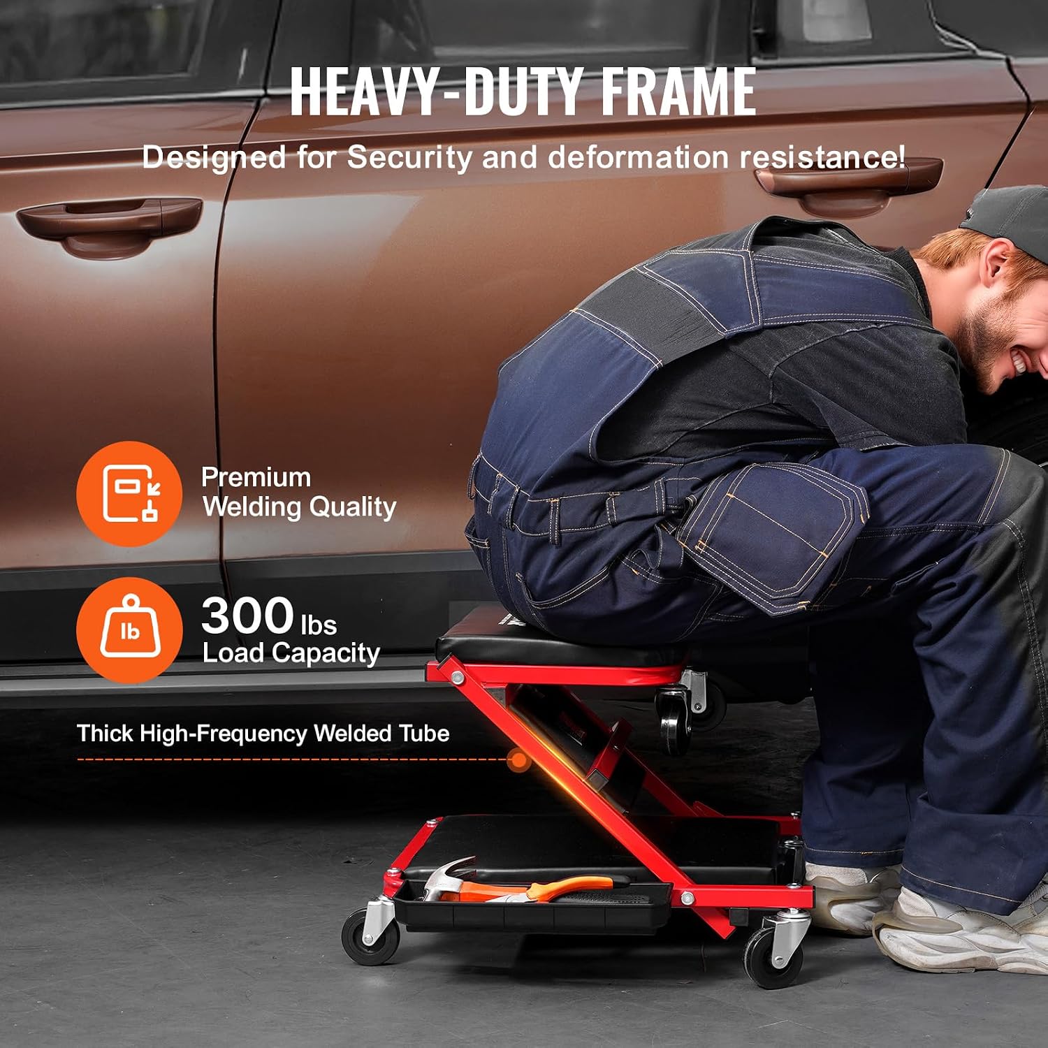 Foldable Z Garage Creeper, 36 in, 300 lbs Load Capacity Rolling Folding Mechanic Creeper Stool, with 6 Wheels Tool