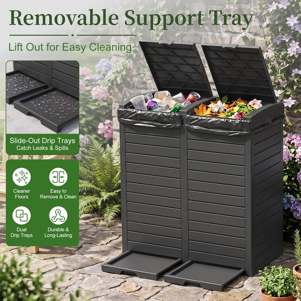 Outdoor Trash Can with Lid, 110 Gallon Garbage Can with Drip Tray