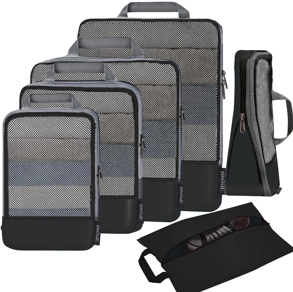 4 Set/6 Set/8 Set Compression Packing Cubes Travel Accessories Expandable Packing Organizers (Half Mesh, 6-Black)
