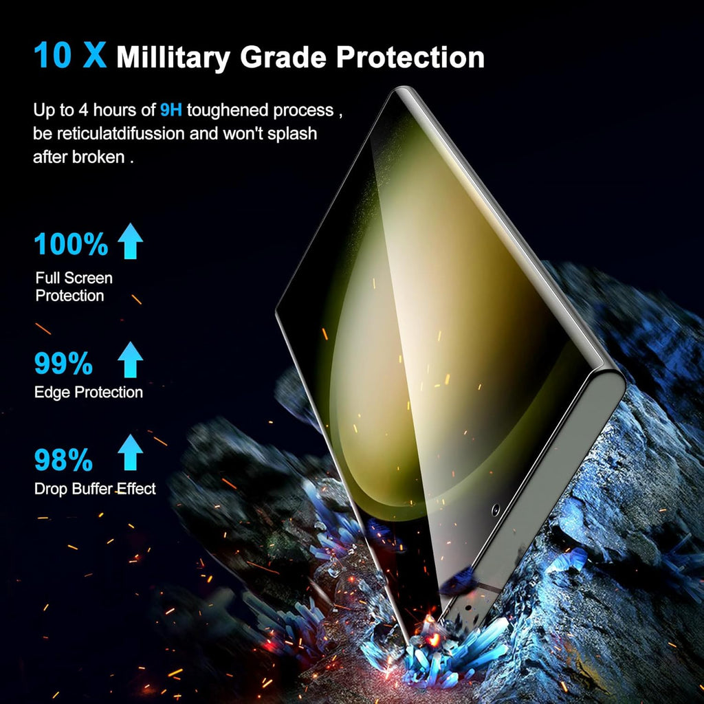 [2+2 Pack] Galaxy S23 Ultra Privacy Screen Protector, 9H Tempered Glass, Ultrasonic Fingerprint Support, 3D Curved