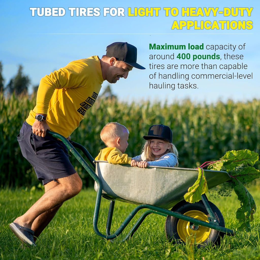 (2-PACK) 4.80/4.00-8" Tire and Wheel, 16" Pneumatic Tire Wheels with 3/4" Bearings and 3" Centered Hub for