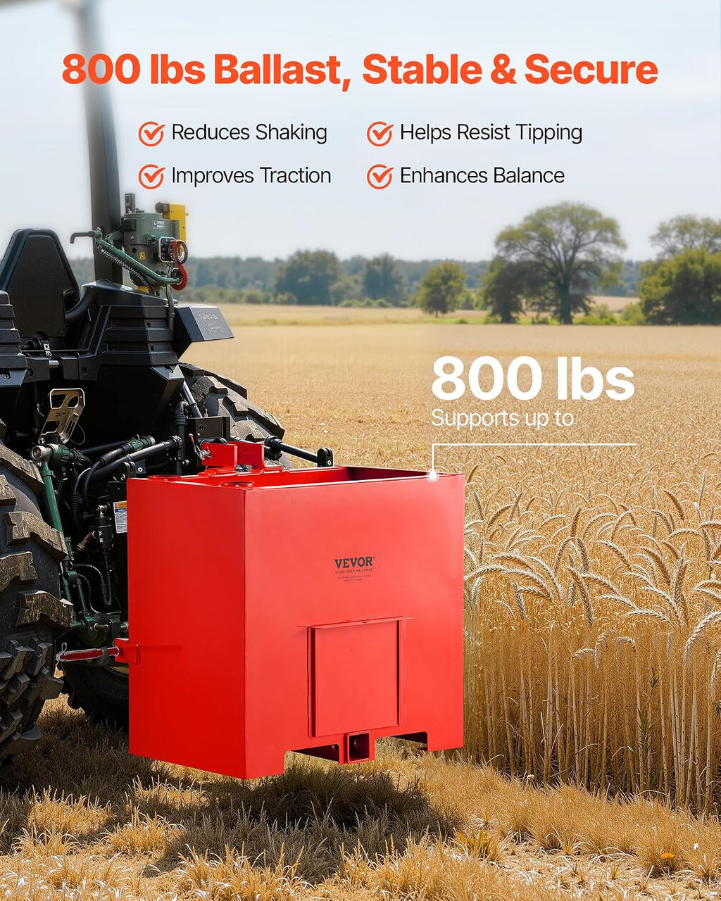 Ballast Box, 3-Point Category 1 Tractor Ballast of 800 lbs Capacity, with Standard 2 Inch Hitch Receiver, Heavy-Duty