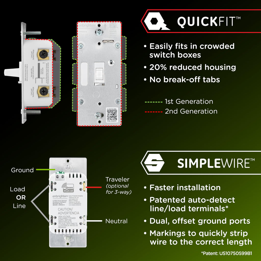 Enbrighten Z-Wave Long Range Dimmer Switch, 800 Series, Toggle