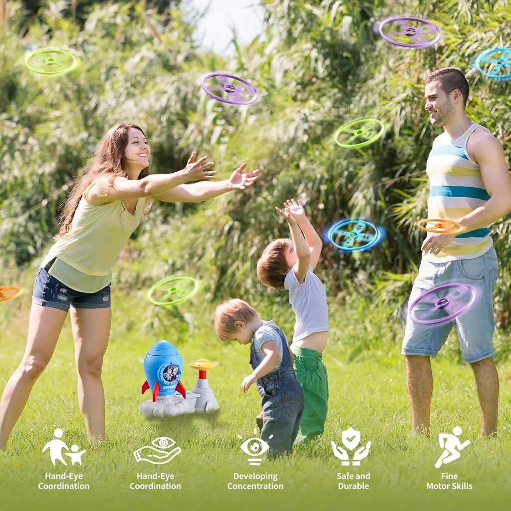 Outdoor Toys for Kids Ages 3-8, Outside Flying Disc Launcher | Birthday Gifts for Boys & Girls, Fun Family Chasing