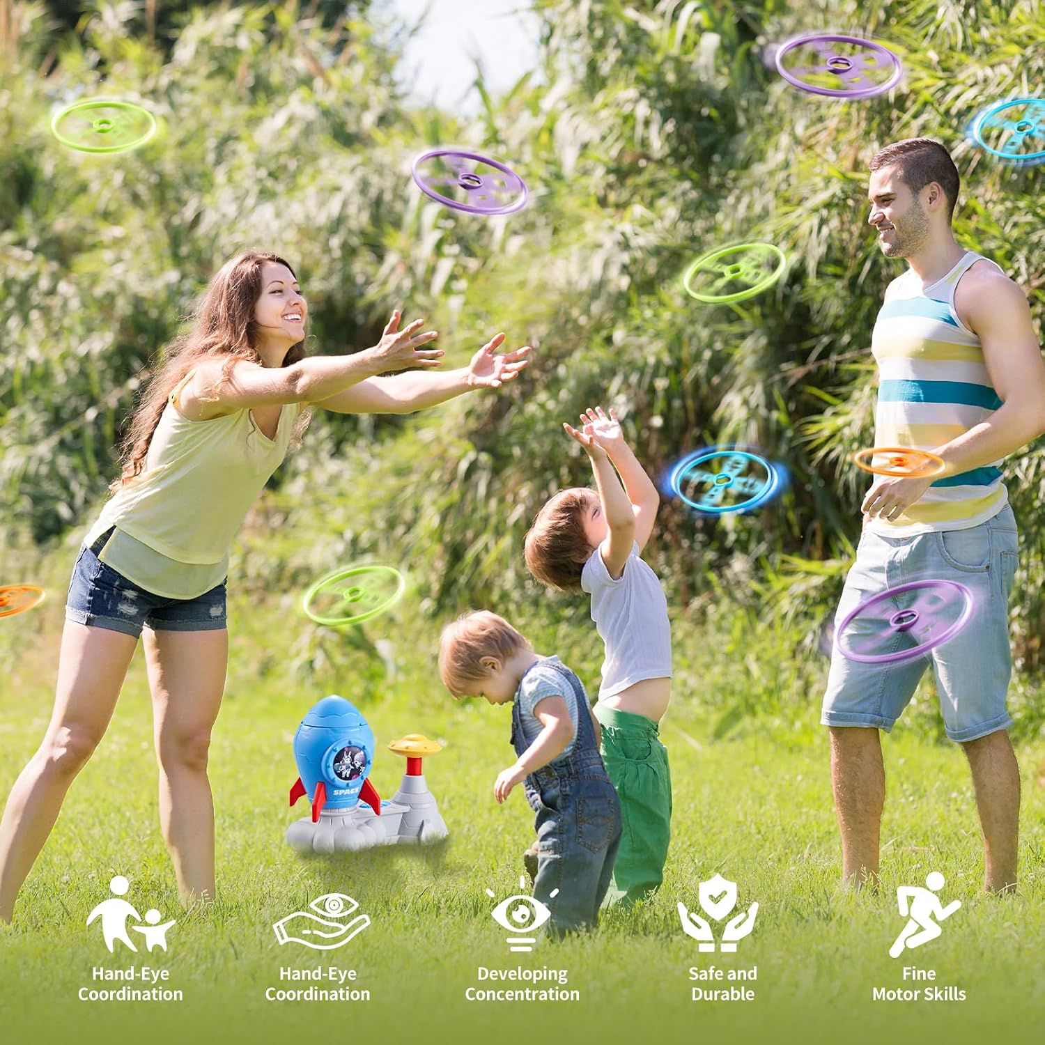 Outdoor Toys for Kids Ages 3-8, Outside Flying Disc Launcher | Birthday Gifts for Boys & Girls, Fun Family Chasing