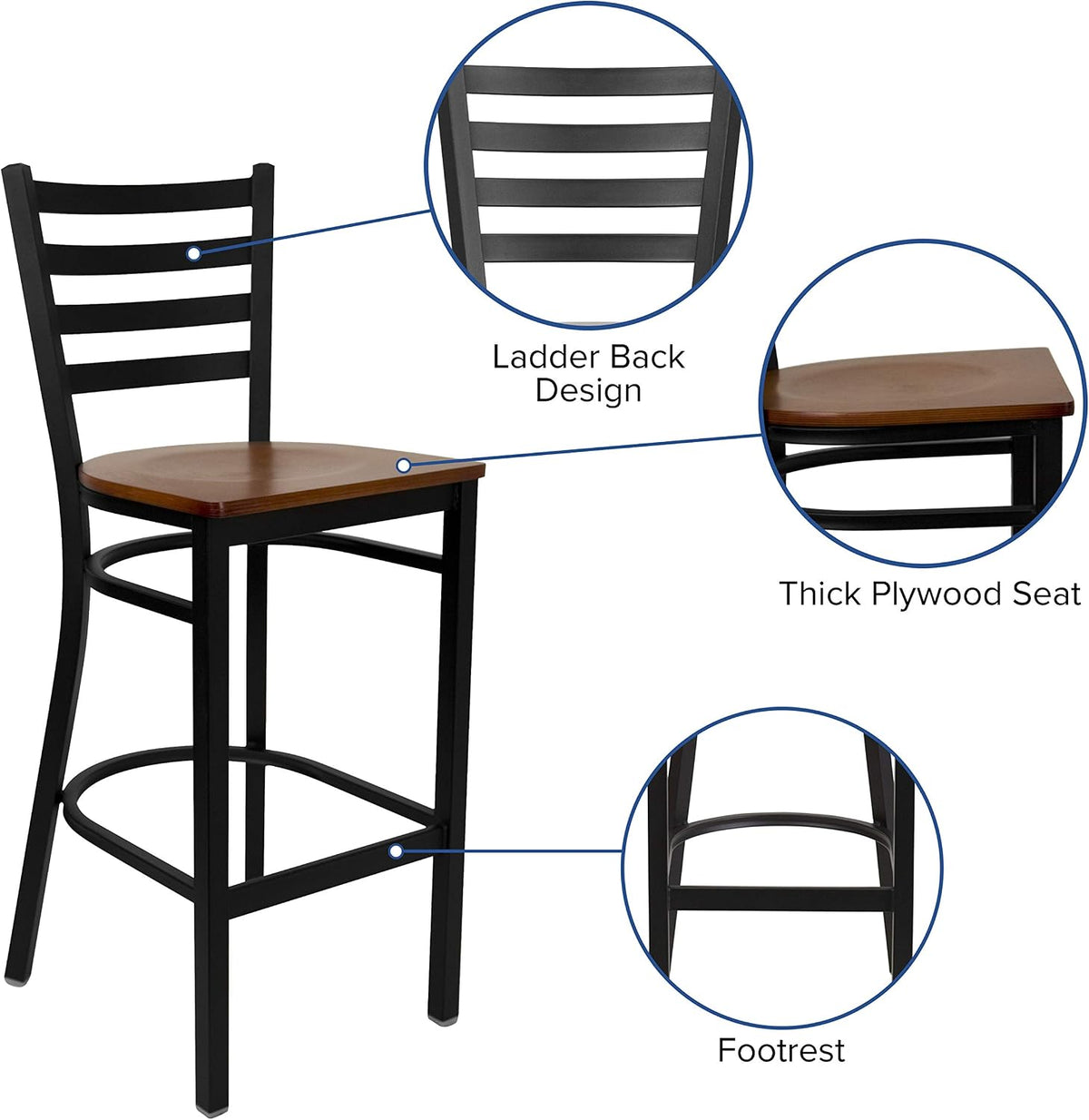 Hercules Ladder Back Restaurant Barstool, Cherry, 2-Pack