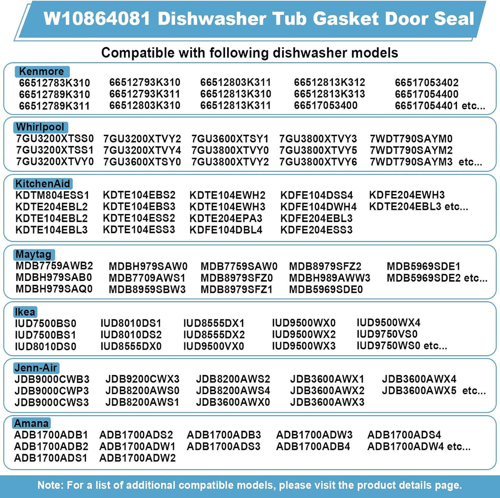 W10864081 Dishwasher Tub Gasket Door Seal Replacement
