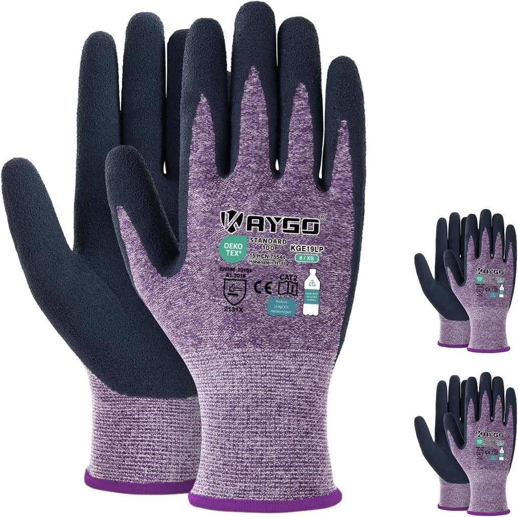Work Gloves for Women, Eco Friendly Safety Work Gloves with Breathable Rubber Coated, KGE19L,3 Pairs
