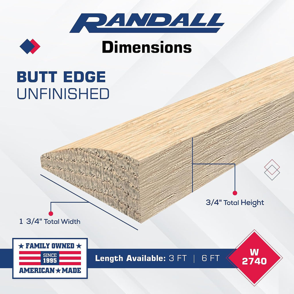 36" Red Oak Butt Edging/Reducer – 3/4" Thick x 1-3/4" Wide Unfinished Solid Oak Transition Strip with Installation
