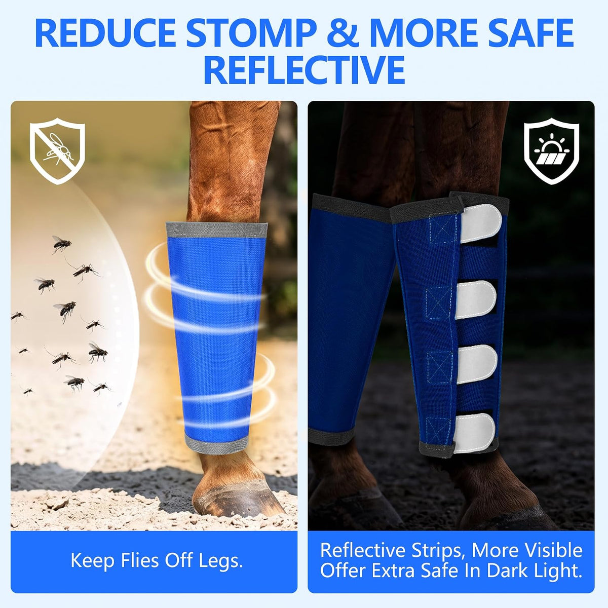 Fly Boots for Horses Set of 4 with Reflective Vercros, Loose Fitting Mesh Horse Fly Boots Leggings, Adjustable Equine