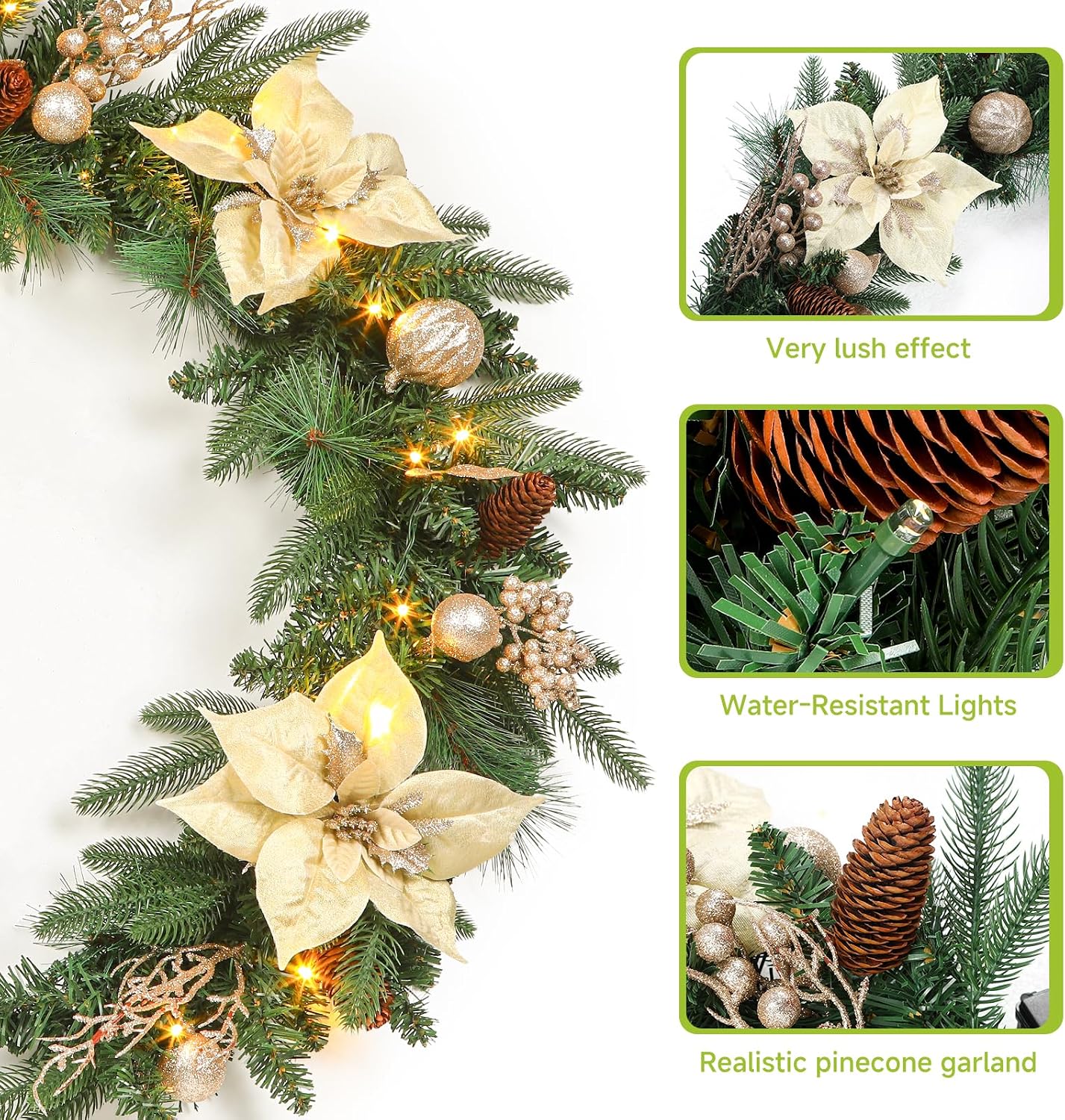 9FT Prelit Christmas Garland Decorations with Multi-Color LED Lights, Battery-Operated Timer, Lighted Garland with