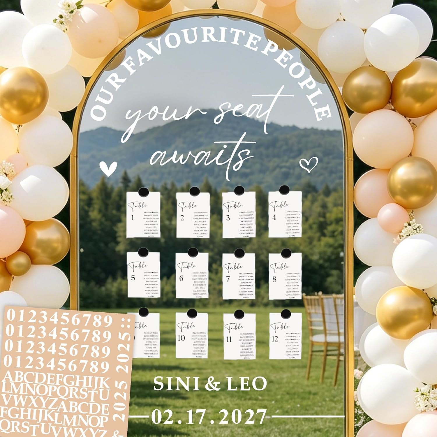 Wedding Welcome Sign for Mirror Seating Chart Decals for Reception Display