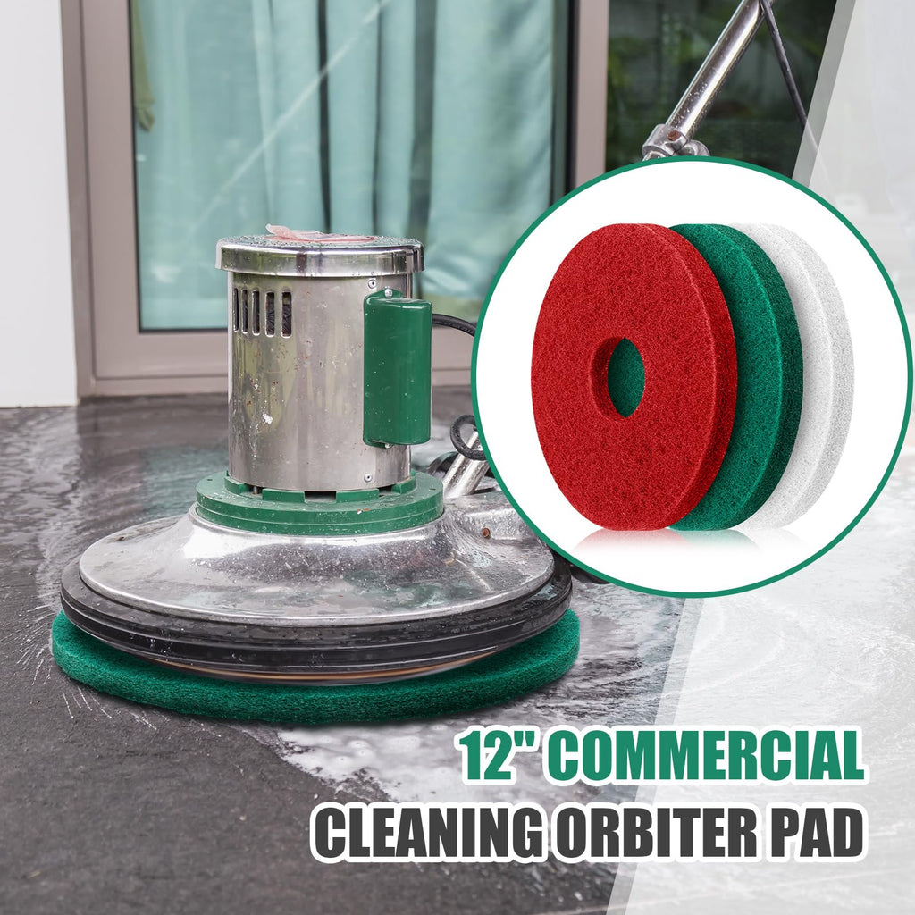 3 Pcs 20" Commercial Orbiter Floor Buffer Pads, Red, Green, White