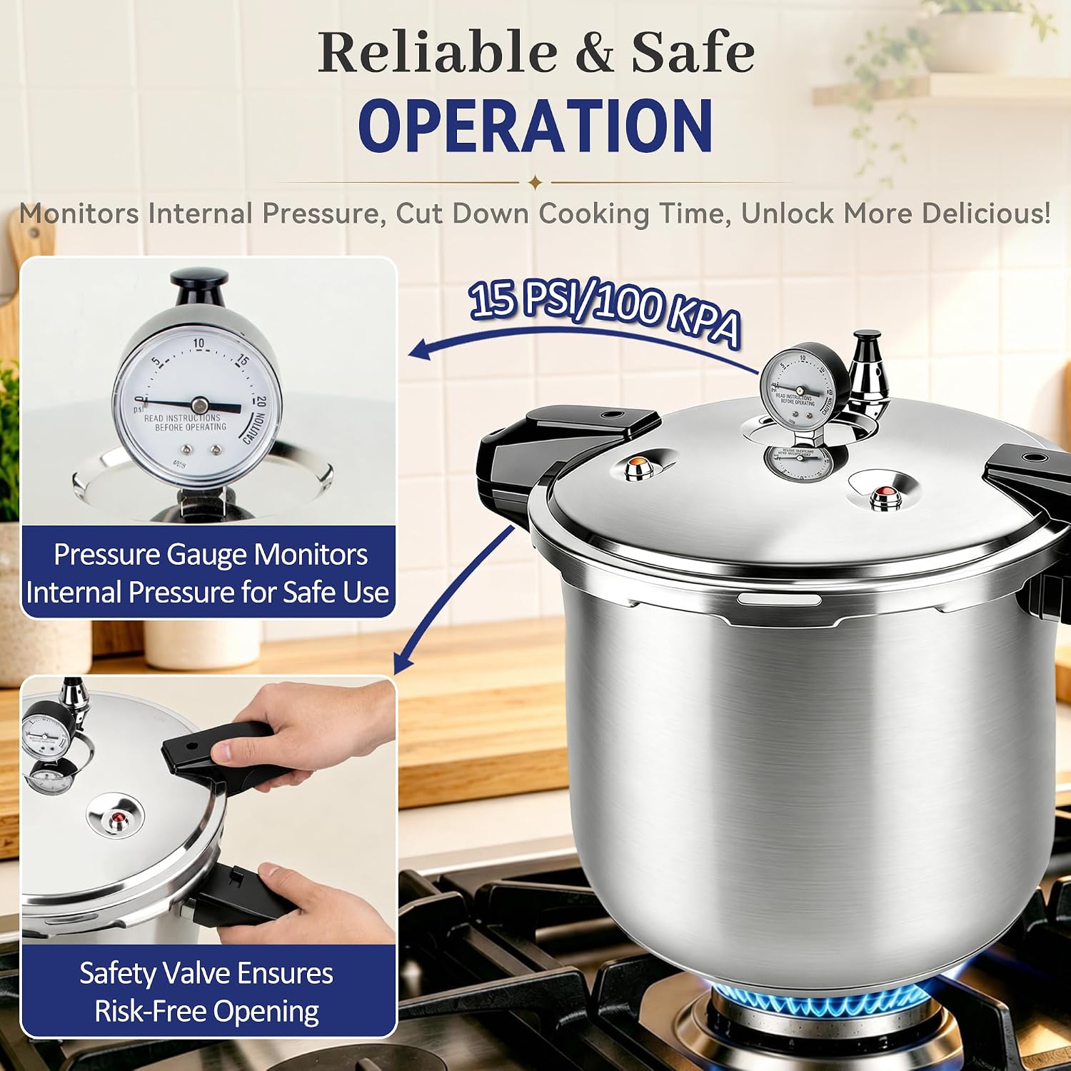 Canning Pressure Cooker Stainless Steel, 23 Qt Pressure Canner with Pressure Gauge, Ollas De Presión Para Cocinar