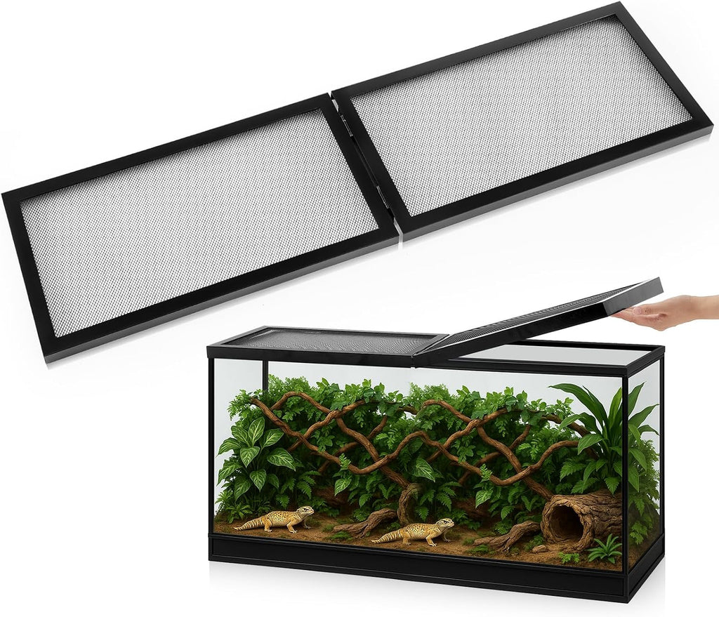 55 Gallon Aquarium Lid with Center Hinge, Fish Tank Screen | Reptile Terrarium Cover, Hinged for Easy Feeding, Mesh