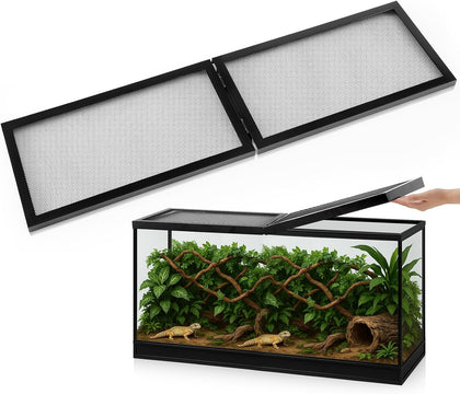 55 Gallon Aquarium Lid with Center Hinge, Fish Tank Screen | Reptile Terrarium Cover, Hinged for Easy Feeding, Mesh