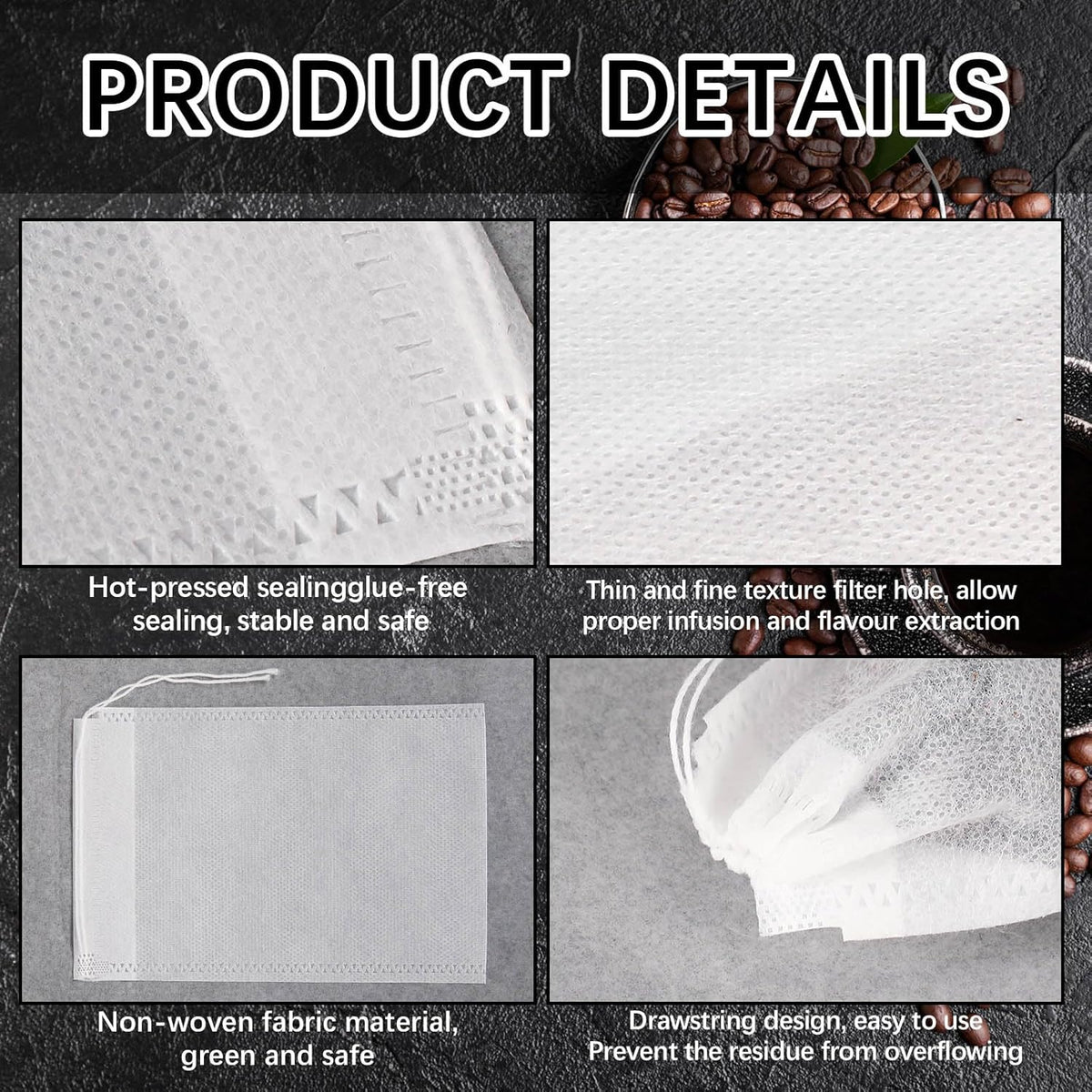150 Pcs Cold Brew Bags 4x6 inch, No Mess Disposable Cold Brew Coffee Filter Pouches with Drawstring Large Empty Tea Bag for Loose Leaf Tea, Iced Coffee, Herbs, Spice, Home brewing, Hot pot