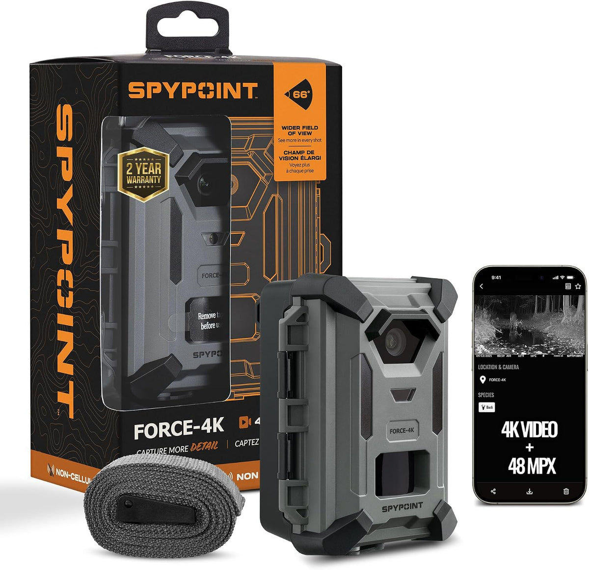 FORCE-4K Trail Camera, 4K Video 48MP, Non-Cellular, Low-Glow LEDs Night Vision, 0.4s Trigger, 110 ft Motion Detection