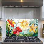 Tempered Glass Backsplash for Kitchen, flowers Stove Splashback,30x16''