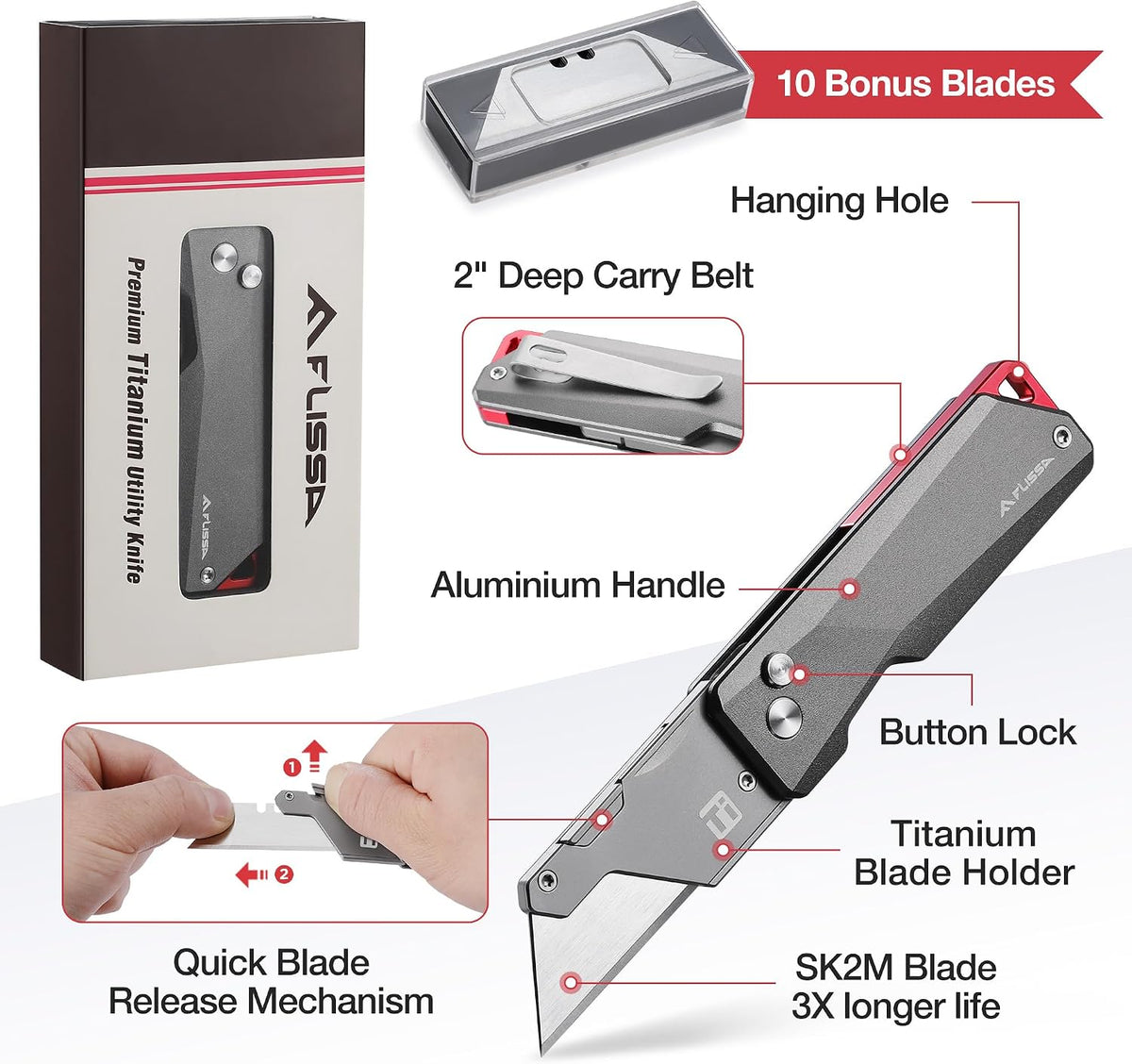 Advanced Titanium Utility Knife, CNC Unibody, Lightweight All Metal Folding Box Cutter, Quick Change Blade Razor