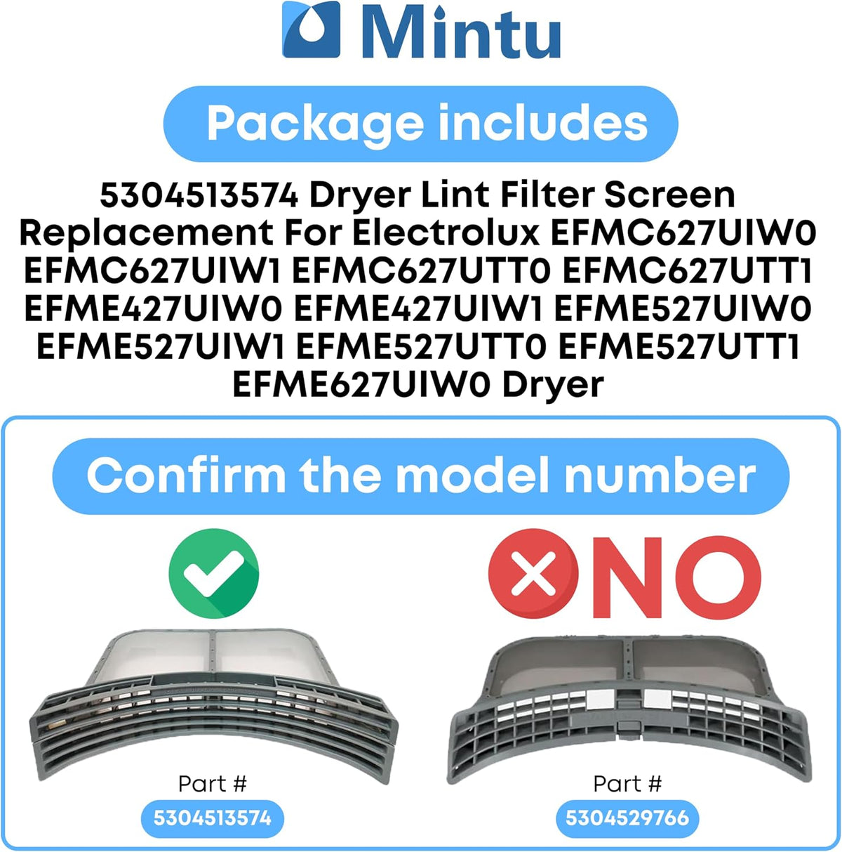 5304513574 Dryer Lint Filter Screen Replacement Filter Trap Compatible with Electrolux and Frigidaire EFME627UIW2 EFME427UIW2 ELFE763CBW0 ELFE763CBT0 EFMC627UIW0 EFME527UIW1 EFME627UIW0 Dryer