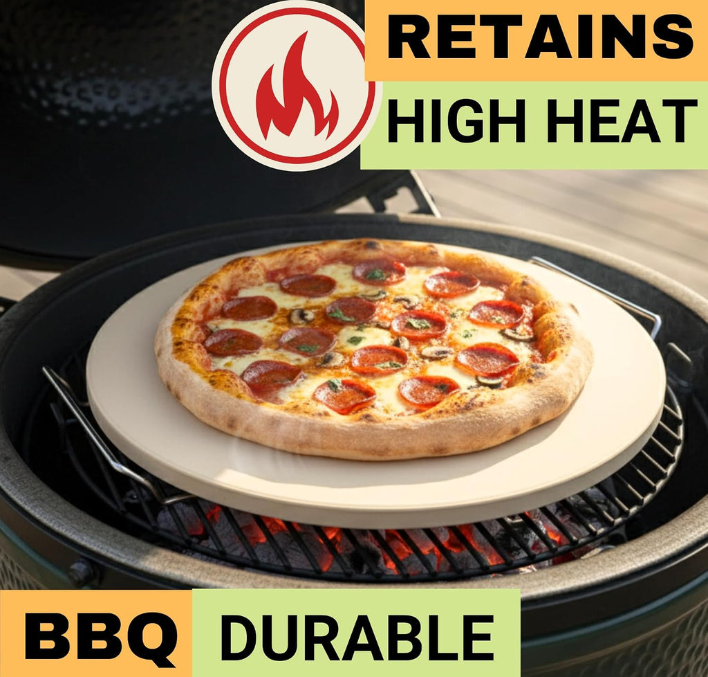 16 inch Baking Stone For Oven - Round Pizza Stone with Handles and Dough Tool - Baking Stone for Bread - Pizza Stones