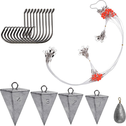 Saltwater Surf Fishing Tackle Kit - Saltwater Surf Fishing Rigs Bottom Rigs Include Fishing Leader Rigs Pyramid