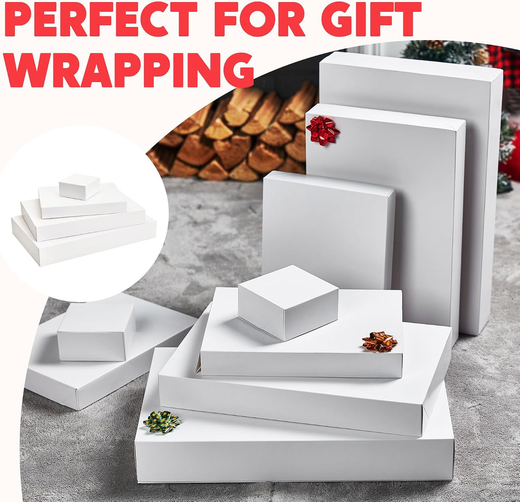 12PCS 17" Christmas Shirt Gift Boxes with Lid for Presents, Extra Large 4" Deep White Paper Box, 4 Assorted Different
